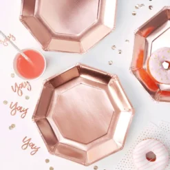 Achteckige Pappteller in Rosegold - 8 Stück