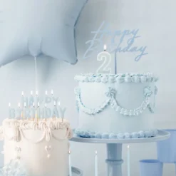 Acryl Cake Topper „Happy Birthday“ Nebelblau 16,5 cm