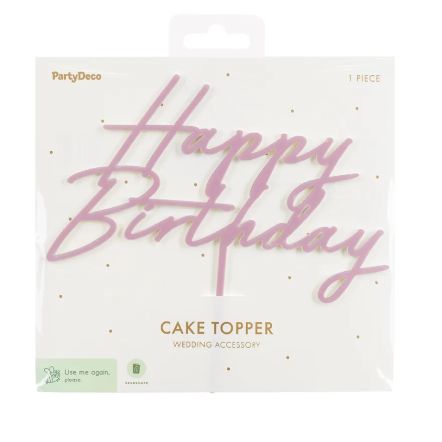 Acryl Cake Topper „Happy Birthday“ Hellrosa 16,5 cm