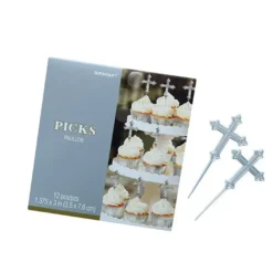 Amscan Cupcake Topper Kreuz - Silber 12 Stück