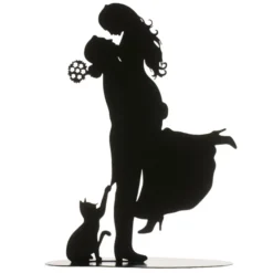 Brautpaar mit Katze - Silhouette aus Metall