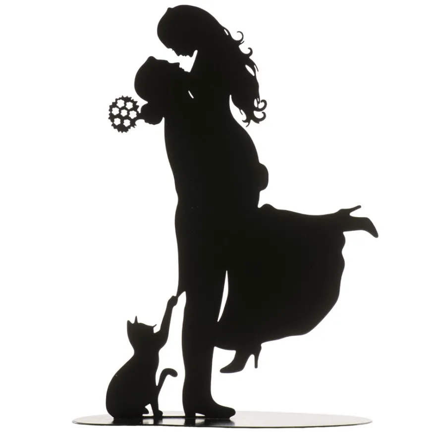 Brautpaar mit Katze - Silhouette aus Metall
