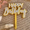 Cake Topper Acryl "Happy Birthday" metallic Gold/Weiß
