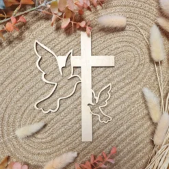 Cake Topper Holz - Kreuz mit Taube