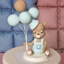 Figur aus Fondant - Teddybär mit Luftballons – Blau & Brau