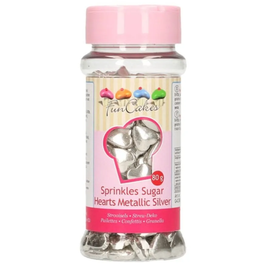 Funcakes Zuckerherzen Metallic Silber 80g
