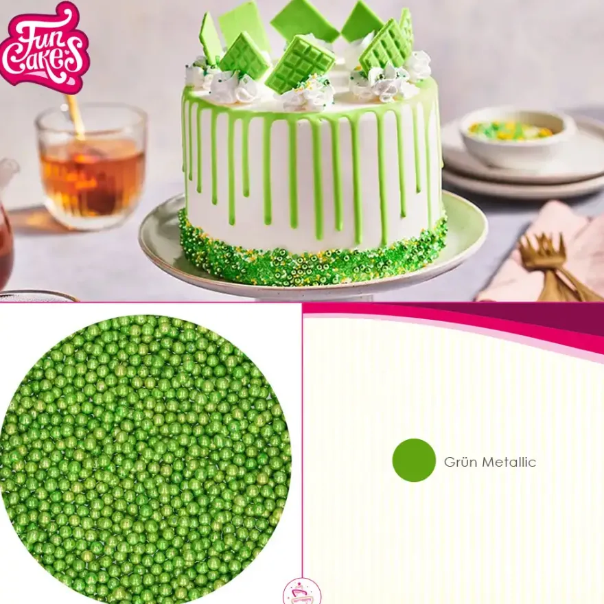 Funcakes Zuckerperlen Metallic Green - Grün 80g