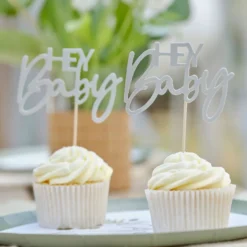 Ginger Ray Cupcake Topper - Hey Baby Salbeigrün