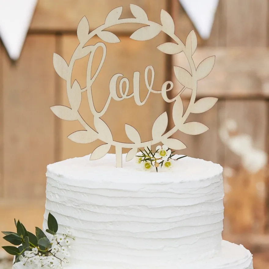 Ginger Ray Holz Cake Topper - Love - Rustic Country