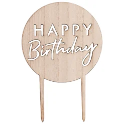 Ginger Ray Holz Cake Topper - Rund - Happy Birthday