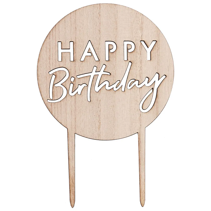 Ginger Ray Holz Cake Topper - Rund - Happy Birthday