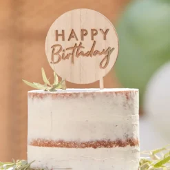 Ginger Ray Holz Cake Topper - Rund - Happy Birthday
