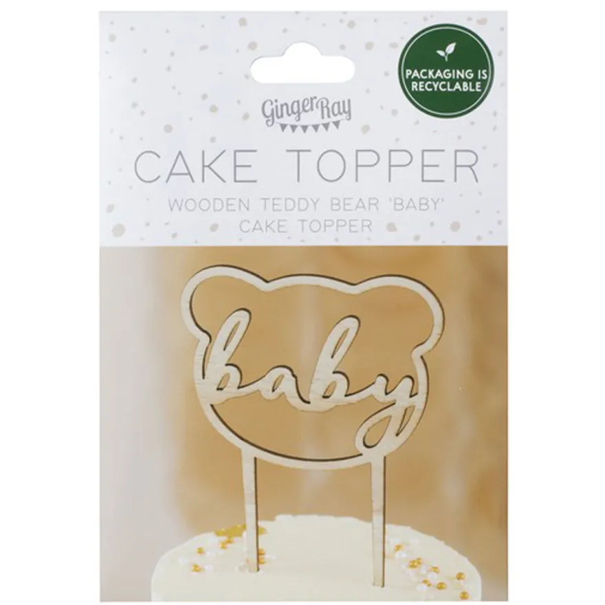 Ginger Ray Holz Cake Topper - Teddy Bär Baby