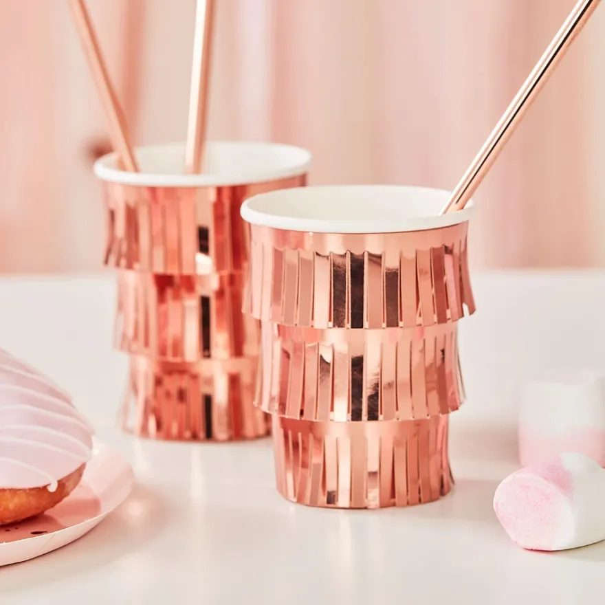 Ginger Ray Pappbecher mit Franzen - Rosegold 8 Stück