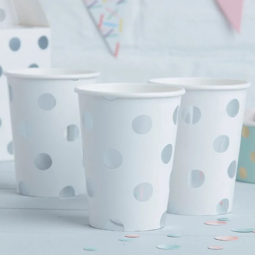 Ginger Ray Pappbecher Polka Dots Silber - 8 Stück