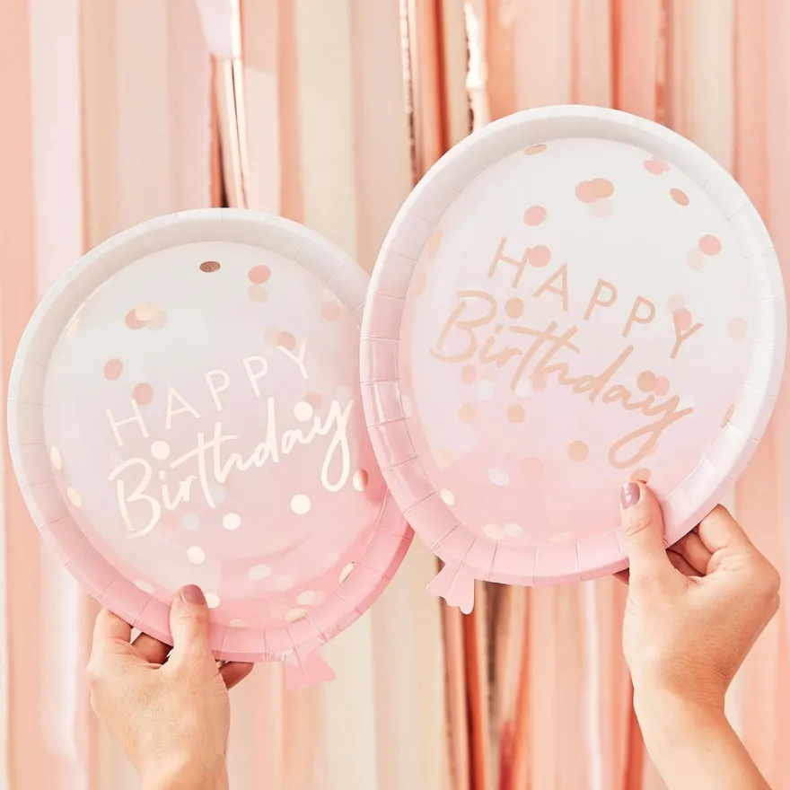 Happy Birthday Pappteller - Luftballon Rosegold