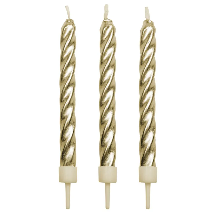 Kerzen Twist mit Halter - Gold 10 Stk