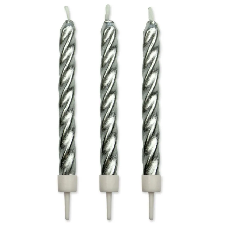 Kerzen Twist mit Halter - Silber 10 Stk
