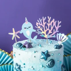 Narwahl Partydeco Cake Topper - Wal, Seestern, Muschel und Koralle