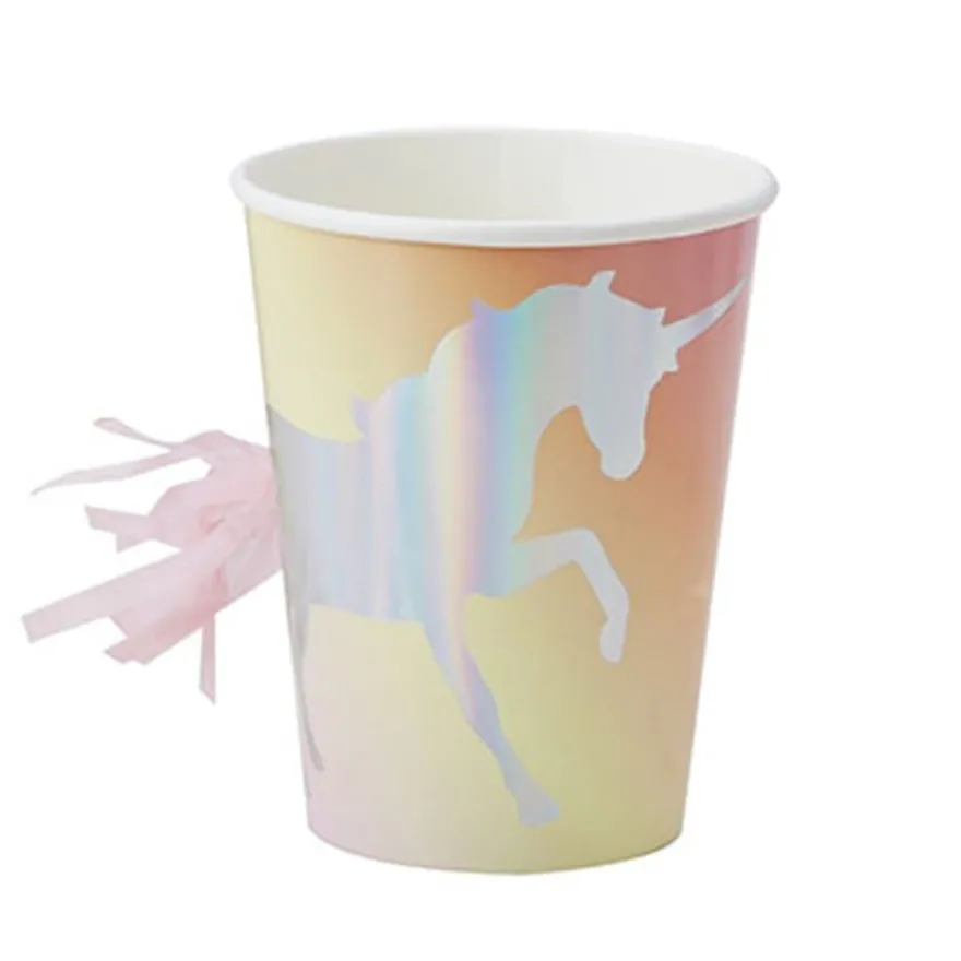 Pappbecher Einhorn schimmernd - 8 Stück