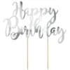 PartyDeco Cake Topper Happy Birthday - Silber