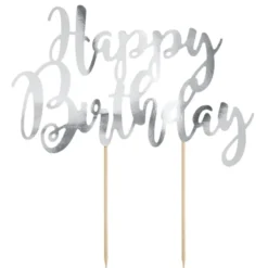 PartyDeco Cake Topper Happy Birthday - Silber