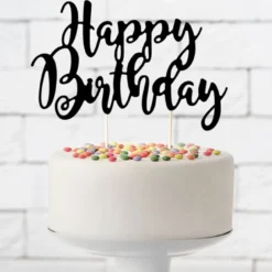 PartyDeco Cake Topper Happy Birthday - Schwarz