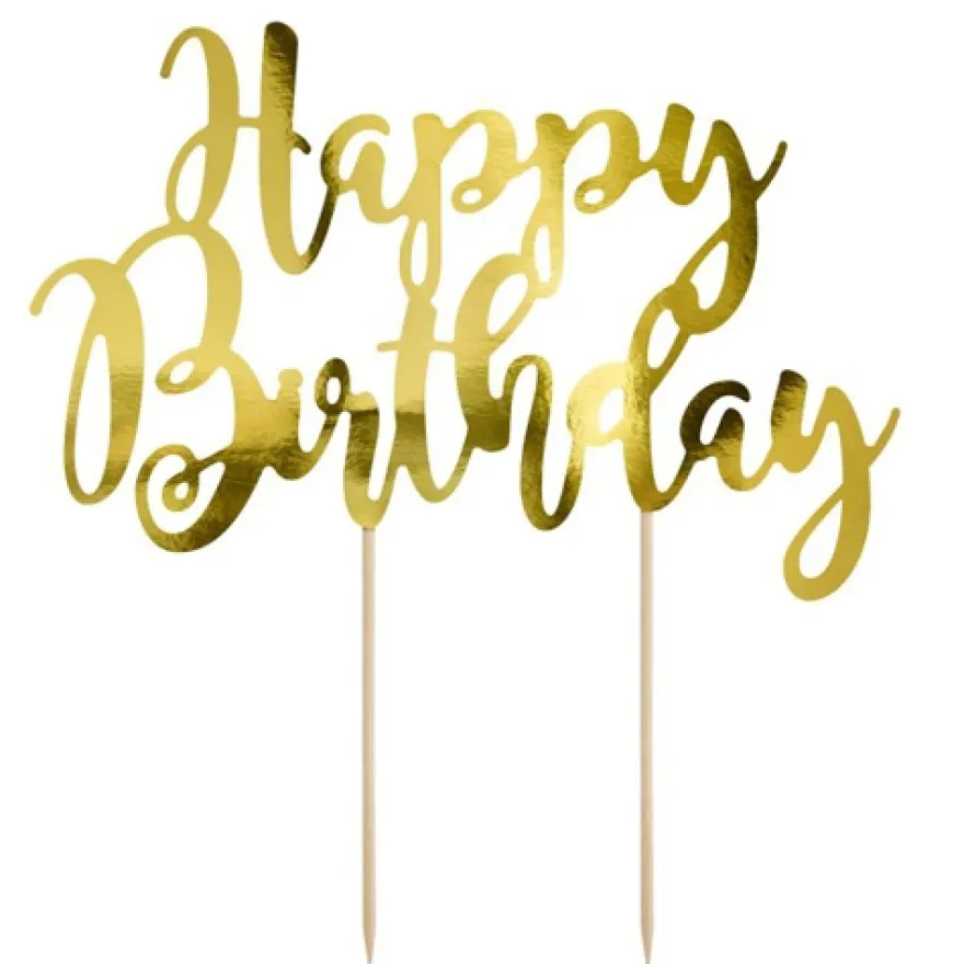 PartyDeco Cake Topper Happy Birthday - Gold