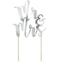 PartyDeco Cake Topper Mr & Mrs - Silber