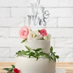 PartyDeco Cake Topper Mr & Mrs - Silber