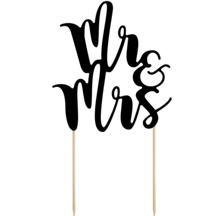 PartyDeco Cake Topper Mr & Mrs - Schwarz