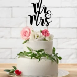 PartyDeco Cake Topper Mr & Mrs - Schwarz