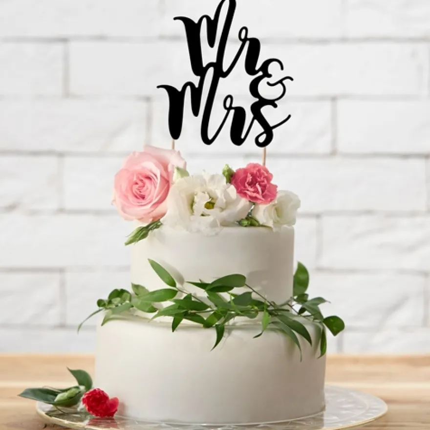 PartyDeco Cake Topper Mr & Mrs - Schwarz