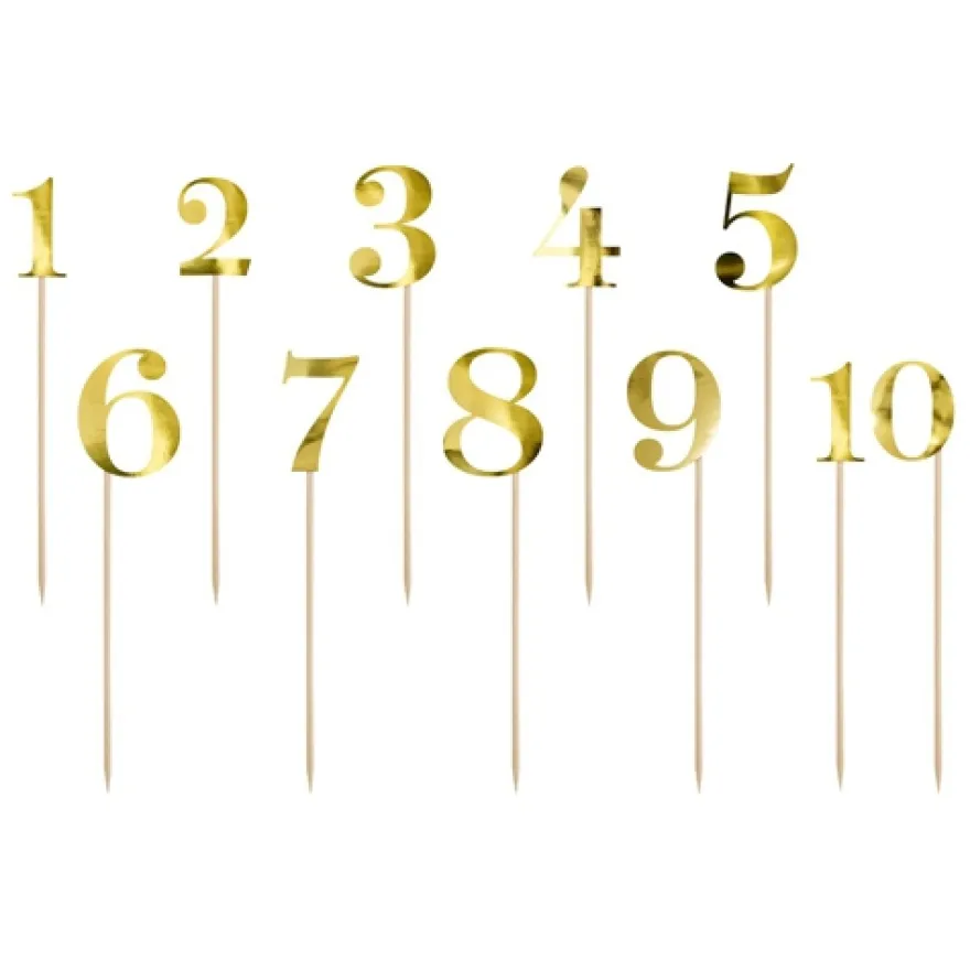 PartyDeco Cake Topper Zahlen - Gold 1-10