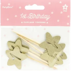 PartyDeco Cupcake Topper Sterne - 1 Geburtstag Gold