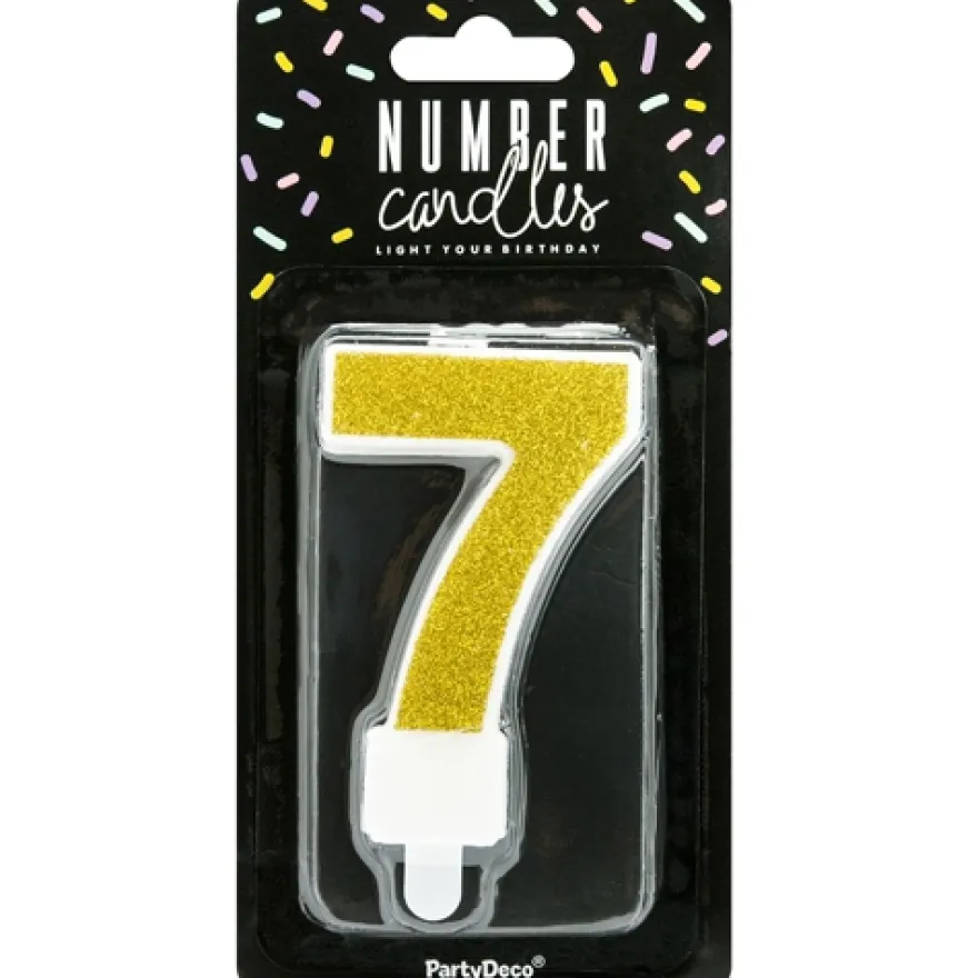 PartyDeco Zahlenkerze Gold - Nummer 7