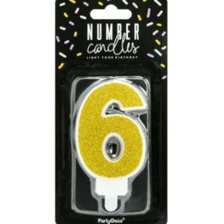 PartyDeco Zahlenkerze Gold - Nummer 6