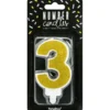 PartyDeco Zahlenkerze Gold - Nummer 3