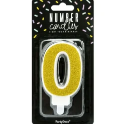 PartyDeco Zahlenkerze Gold - Nummer 0