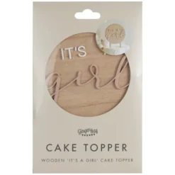 Runder Cake Topper Holz "It´s a Girl" Rosa
