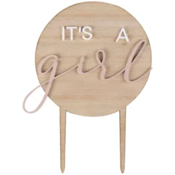 Runder Cake Topper Holz "It´s a Girl" Rosa