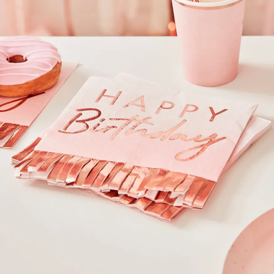 Servietten mit Franzen - Rosegold 16 Stück