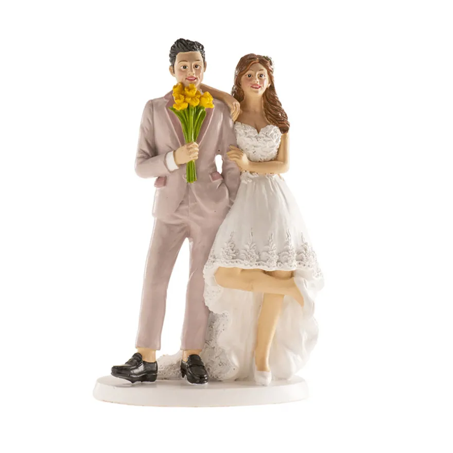 Tortenfigur Hochzeit - Brautpaar mit gelben Blumen